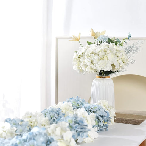 10PCS Silk Hydrangea Heads with Stems Artificial Flowers for Wedding Party Home Decor (Off White), One Size Off...