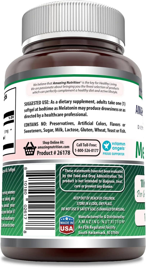 Amazing Nutrition Melatonin Supplement | 10 Mg Per Serving | 120 Softgels | Non-GMO | Gluten Free | Made in USA...