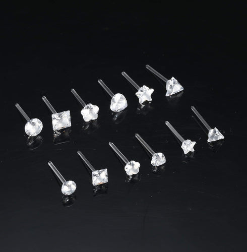 Jstyle 12Pairs Clear Plastic Stud Earrings for Women Acrylic Post Star Heart Rhinestone Ear Studs Piercing Retainers...
