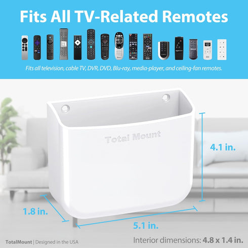 TotalMount Hole-Free Remote Holder – Eliminates Need to Drill Holes in Your Wall (for 2 or 3 Remote Controls – White – Quantity 1)...