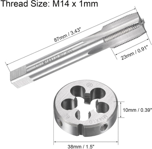 uxcell M14 x 1mm Metric Tap and Die Set, Machine Thread Screw Tap with Round Threading Die, Tap & Die Kit for Nut Screw Bolt Thread Repair...
