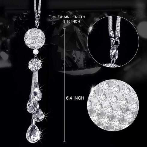 Bling Rear View Mirror Accessories for Women, Lucky Car Interior Rearview Crystal Decor Charm, Rhinestone Ball Ornament Sun Catcher Pendant...
