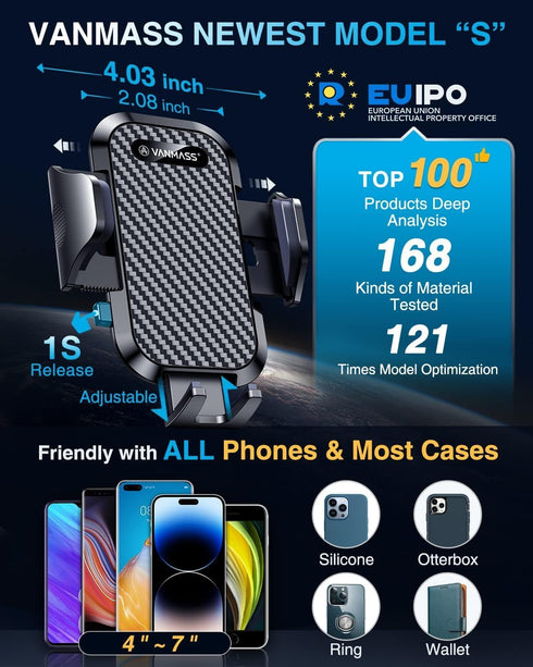 VANMASS ?2024 Newest & Strongest Military-Grade Cert Car Phone Holder Mount?Over 60LBS Suction? Dashboard Windshield Cell Automobile Cradles Truck...
