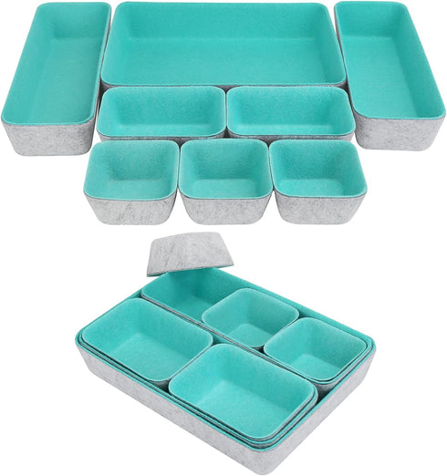 8 Pack Felt Drawer Organizer Tray, Desk Drawer Organizer Space Saving Storage Dividers Box, for Home Office Gadgets and Jewelry Storage (Teal)...