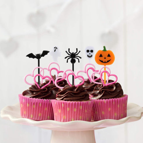 100 PCS Halloween Picks Plastic Halloween Party Cupcake Toppers Appetizer Picks...
