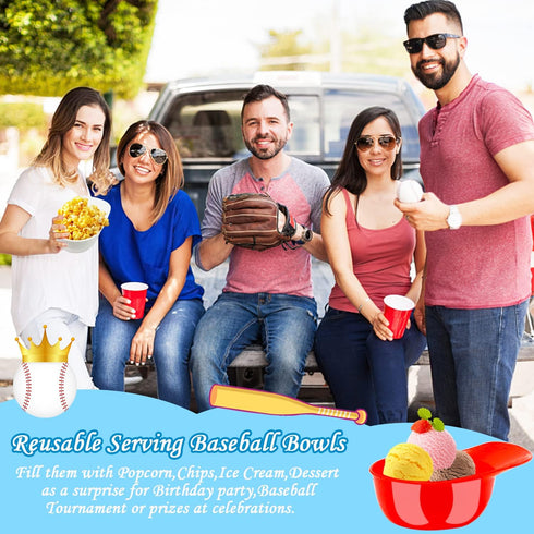 24 Pack Plastic Baseball Helmet Bowl,Mini Ice Cream Dessert Baseball Cap Bowls,Party Snack Cups for Birthday Party Supplies(Red Blue and White)...