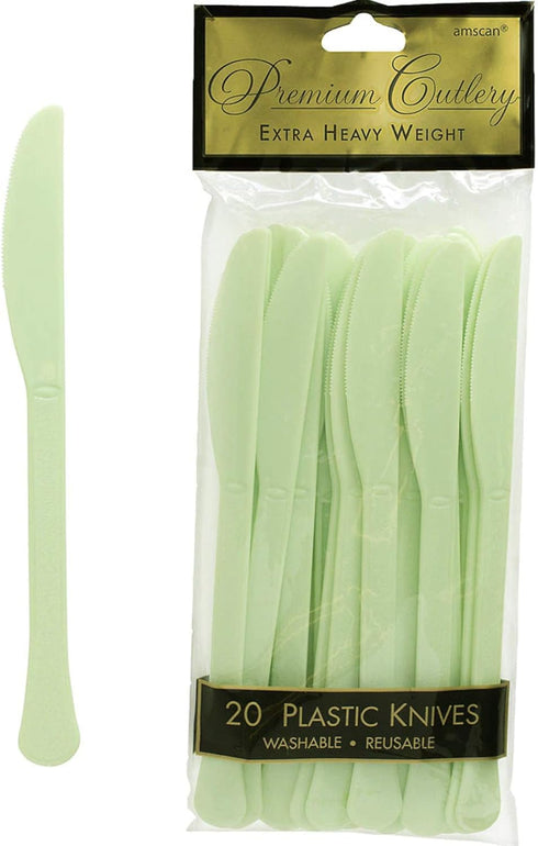 Amscan Leaf Green Premium Heavy Weight Plastic Knives, 10.5" x 4.6"...