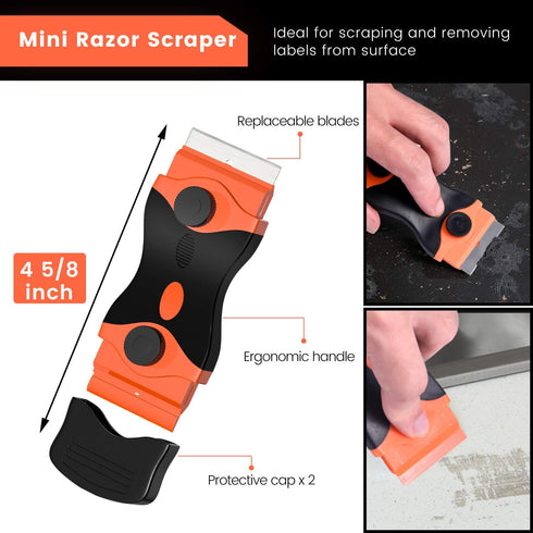 DEKEones Razor Blade Scraper, 2 PCS Razor Scraper Tool for Removing Label, Registration Sticker, Tint, Grease from Windshield, Appliance, Glass (E...