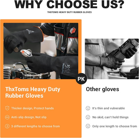 ThxToms Heavy Duty Rubber Gloves, Versatile Latex Chemical Resistant Gloves, Upgraded with Anti-Slip Design, Soft and Thick, 22" 1 Pair...
