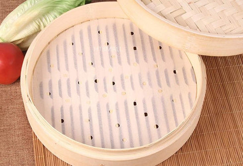 200pcs Air Fryer Liners, 10 inches Bamboo Steamer Liners, Premium Perforated Parchment Steaming Papers, Non-stick Steamer Mat Liner for Air Fryers...