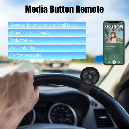 Bluetooth Media Button Steering Wheel Wireless Remote Control for Car Bike Motorbike Boat IPX6 Waterproof Compatible for iPhone Samsung Galaxy Any...