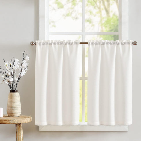 jinchan Kitchen Curtains 24 Inch Linen Textured Cafe Tier Curtains for Living Room Bathroom Farmhouse Half Window Set Light Filtering Rod Pocket D...