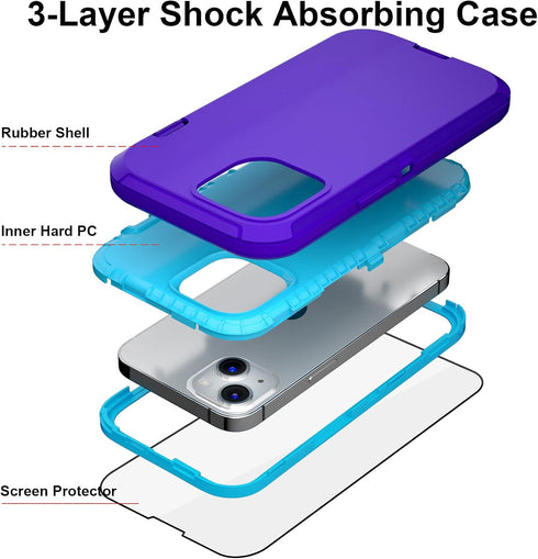GYJ Case for iPhone 15, iPhone 14, and iPhone 13 Case 6.1" with 2 Screen Protector, Full Body Heavy Duty Military Grade Cover, Shockproof Drop-Pro...