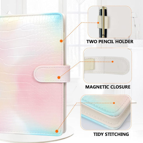Toplive A5 Notebook Binder 6 Ring Refillable Binder, PU Leather Planner Binder Personal Budget Binder Organizer Cover with Magnetic Closure for A5...
