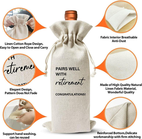 Retirement Wine Bag For Retirement Parties, Goodbye Farewell Leaving Gifts For Best Friend Colleagues Coworkers Boss Retirees, Retired Gift Idea W...