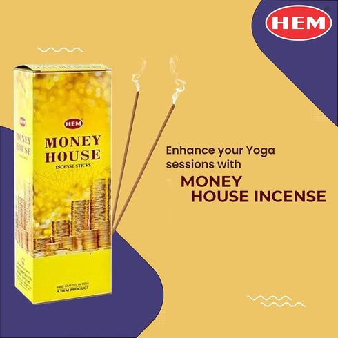 Hem Money House Incense Sticks (120 Sticks, 6 Boxes Inside) - 9 Inches Long, 20g per Box - Attract Positive Energy and Abundance Into Your Life....