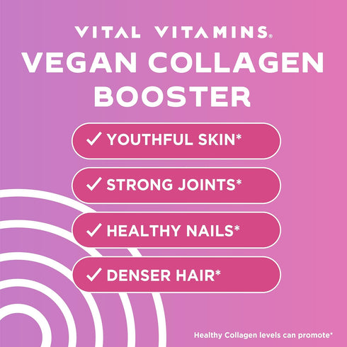 Vital Vitamins Vegan Collagen Booster - Plant Collagen Supplements - Supports Hair, Skin, Nails & Joints - with Hyaluronic Acid - 60 Capsules...