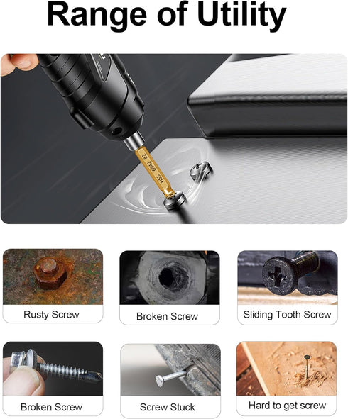 Damaged Screw Extractor Set- 6 psc HSS 6542 Stripped Screw Removal Tool, Stripped Screws Nuts & Bolts Drill Bit Tools for Easy Removal of Rusty & ...