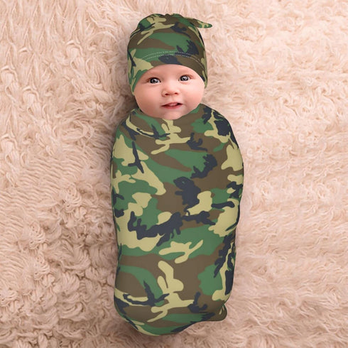 Camo Green Baby Stuff Swaddle Blanket soft and Stretchy Newborn Swaddle Blankets Sack Receiving Blanket with Beanie Hat Gift for Girls and Boys In...