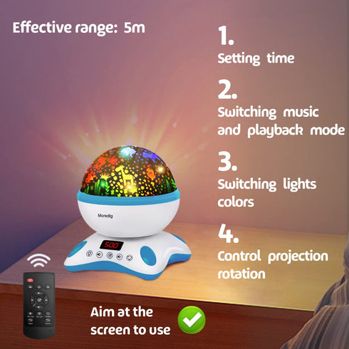 Moredig Kids Night Light Projector, Remote Baby Night Lights for Kids Room with 12 Music Nursery Night Light Projector for Kids Timer 2 Projection...