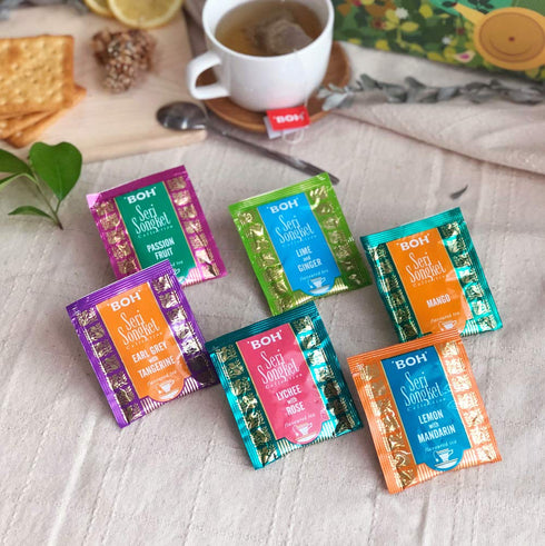 BOH Seri Songket Tea Gift Variety Pack - Exotic Flavors: Earl Grey Tangerine, Passion Fruit, Lychee Rose, Mango, Lemon Mandarin, Lime Ginger - 30 ...