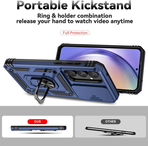 for Samsung Galaxy A55 5G Case with Camera Lens Cover HD Screen Protector, Dual Layer Military-Grade Drop Tested Magnetic Ring Holder Kickstand Pr...