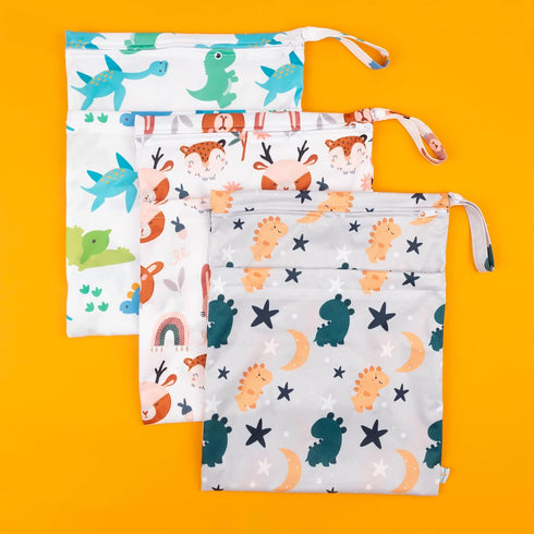 babygoal Wet Dry Bags for Baby Cloth Diapers, Washable Travel Bags, Beach, Pool, Gym Bag for Swimsuits & Wet Clothes with Two Zippered Pockets 3 P...