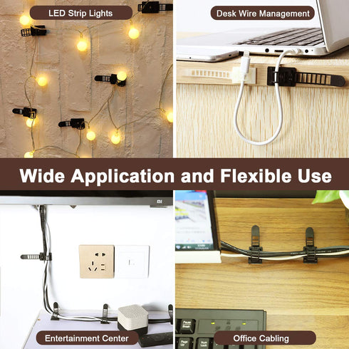 Adhesive Cable Management Clips, 100Pcs Adjustable Nylon Cable Strap Ties Wire Clips Clamps Organizer with Strong Adhesive Tape, Extra Screw & Hol...