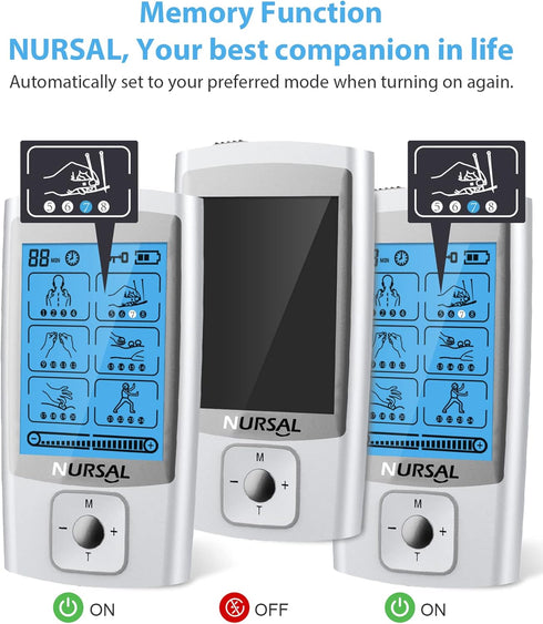 NURSAL 24 Modes TENS Unit Muscle Stimulator with Continuous Stimulation, Rechargeable Electronic Pulse Massager with 8 Pads for Back and Shoulder ...