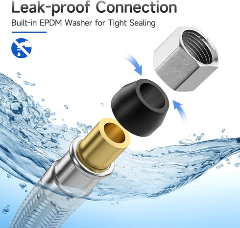 JUWO 16" Faucet Supply Line Extension, 3/8" x 3/8" Comp Stainless Steel Faucet Extension Hose Connector, For Large Sink or Longer Distance Extenti...