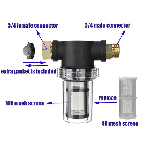 M MINGLE Garden Hose Filter for Pressure Washer Inlet Water, Inline Filter for Sediment, 40 Mesh Screen, Extra 100 Mesh...