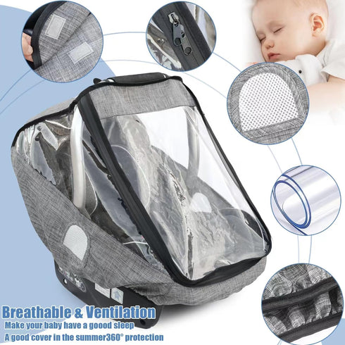 Car Seat Rain Cover,Infant Car Seat Weather Shield,Waterproof,Windproof Protection,Protect from Dust Snow,Rain Cover Features Quick-Access Zipper ...