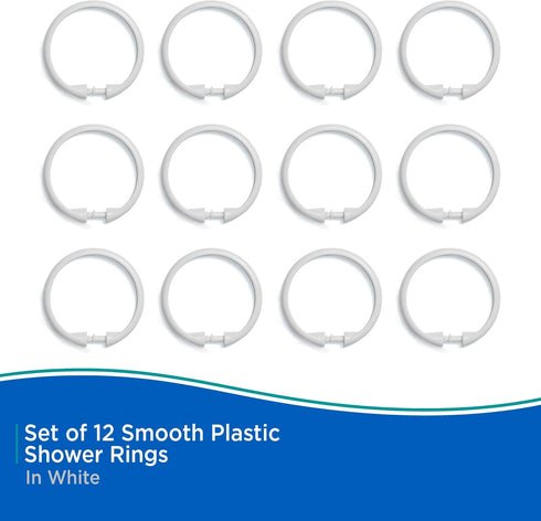 Kenney KN61217 Rust-Proof Smooth Plastic Shower Curtain Rings for Shower Curtain and Standard Shower Curtain Rod, Bathroom Use, Easy to Snap Closu...