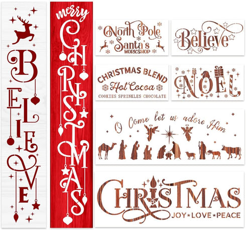 Christmas Stencils for Painting on Wood Holiday Christmas Stencil Large Believe Xmas Painting Stencils for Wall Porch Glass Wood Fabric...