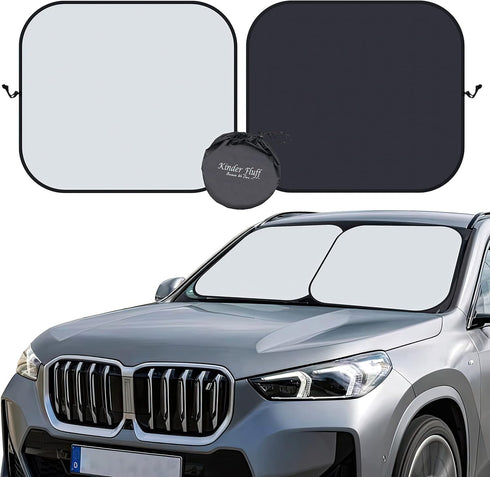 kinder Fluff Patented Windshield Sun Shade for Cars - The Only Certified Car Window Shades Blocking 99.9% UVR - Automotive Sunshades for Cars, SUV...
