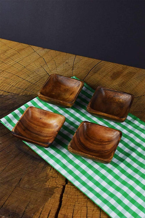 Acacia Handmade Wood Carved Plates - Set of 4 Calabash Bowls Size 4" (Square)...