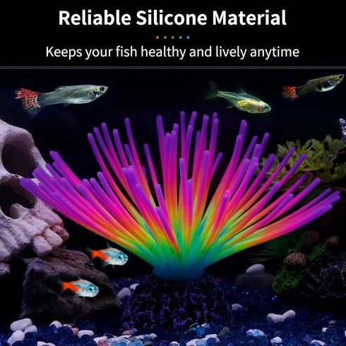 Uniclife Aquarium Imitative Rainbow Sea Urchin Ball Artificial Silicone Ornament with Glowing Effect for Fish Tank Landscape Decoration...