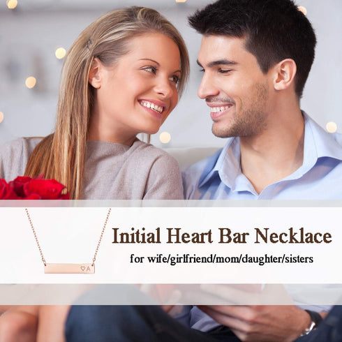 Finrezio Rose Gold Plated Stainless Steel Initial Heart Bar Necklace Alphabet Pendant Necklace for Women Mothers Day Gift Necklace Letter G...