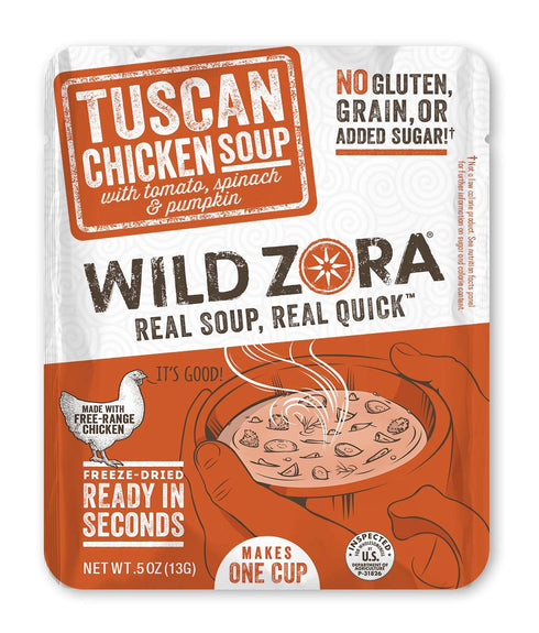 Wild Zora Instant Keto-Friendly Soups Tuscan Chicken 8-pack Broth Made with Free-Range Chicken, and Vegetables, Gluten-Free, Low Carb, No Added Su...