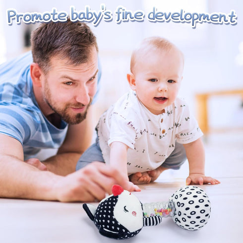 FPVERA Baby Soft Rattles Shaker: Infant Developmental Hand Grip Baby Toys, High Contrast Black and White Newborn Sensory Toys Rattle Toy 0 3 6 9 1...