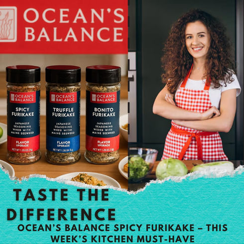 Ocean Balance Spicy Furikake Seasoning w/Cayenne Pepper –Furikake Seasoning w/Sesame Seeds + Maine Coast Seaweed – Great for Sushi Rice Seasoning,...