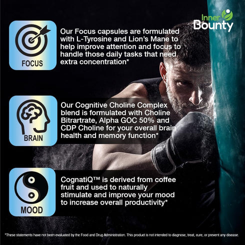 Focus 14-in-1 Nootropic Brain Supplement with Lions Mane, Alpha GPC Choline, Vitamin C & B12, Taurine, Bacopa - Energy, Cognitive, Memory Support,...