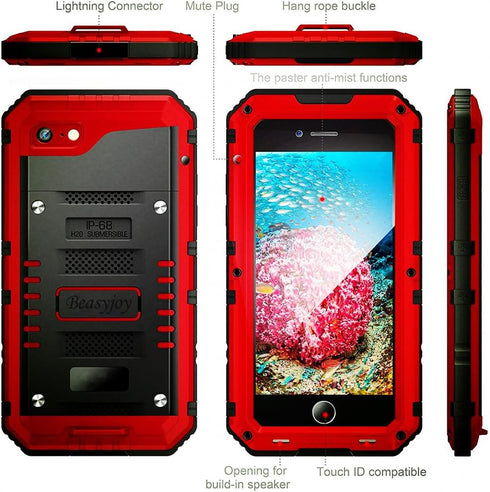 Beasyjoy for iPhone SE 2022/2020/ 8/7 Metal Case, Waterproof Heavy Duty Case with Screen Protector, Full Body Protection Military Grade Shockproof...