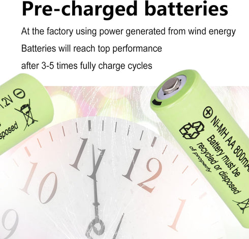 1.2v NI-MH AA 800mah Rechargeable Batteries, 12 Pack Double A Rechargeable Battery for Solar Lights, String Lights Pathway Lights,Mouse, Keyboard...