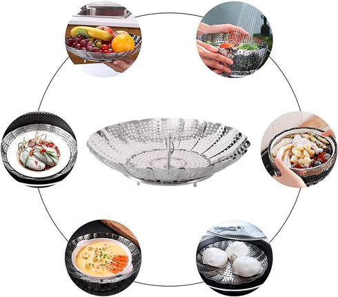 Collapsible Vegetable Steamer - Stainless Steel Basket for Instant Steam Pot for Veggie Fish Seafood Perforated Folding Steamers Insert Rack Metal...