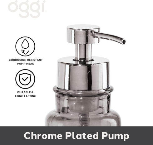 OGGI Glass Foaming Soap Dispenser - 10oz Capacity, Round, Heavy Glass - Stylish Refillable Foaming Hand Soap Dispenser, for Bathroom and Kitchen, ...
