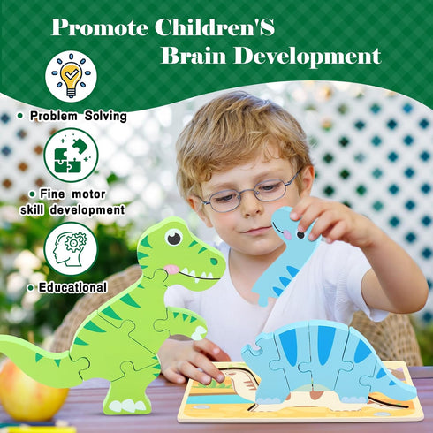 3 Pack Dinosaur Wooden Puzzles for Toddlers,Montessori Toys Dinosaur Puzzle for Kid 3 Year Old,Preschool Educational Learning Colorful Toys Gifts...