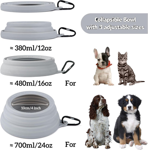 OHMO-Collapsible Dog Water Bowl No Spill from Car Movement(24oz Medium, Ash), Travel Dog Bowls, Less Splash Portable Pet Bowl for Road Trip, Cat T...