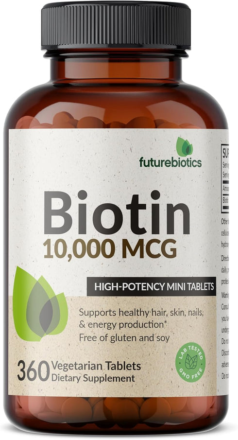 Futurebiotics Biotin 10,000 MCG High Potency Tablets Supports Healthy Hair, Skin & Nails & Energy Production, Non-GMO, 360 Vegetarian Tablets...