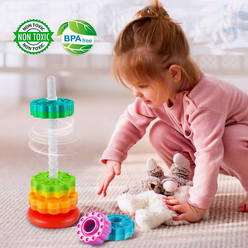 Baby Spinning Stacking Toys Sensory Toys for Toddlers 1-3, Rainbow Ring Spin Montessori Toys for Babies 6-12 Months, Autism Learning Toy for 1 2 3...